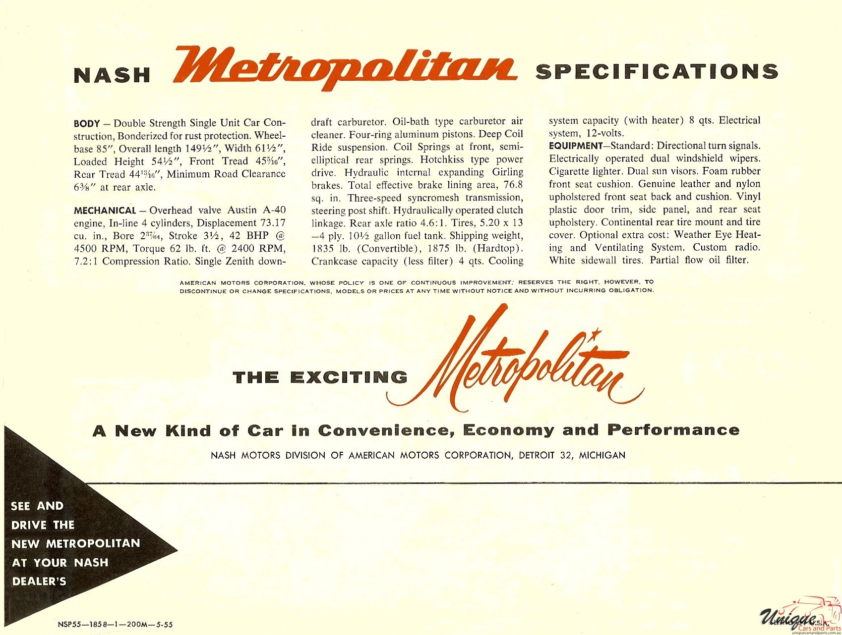 1955 Nash Metropolitan Foldout Page 1